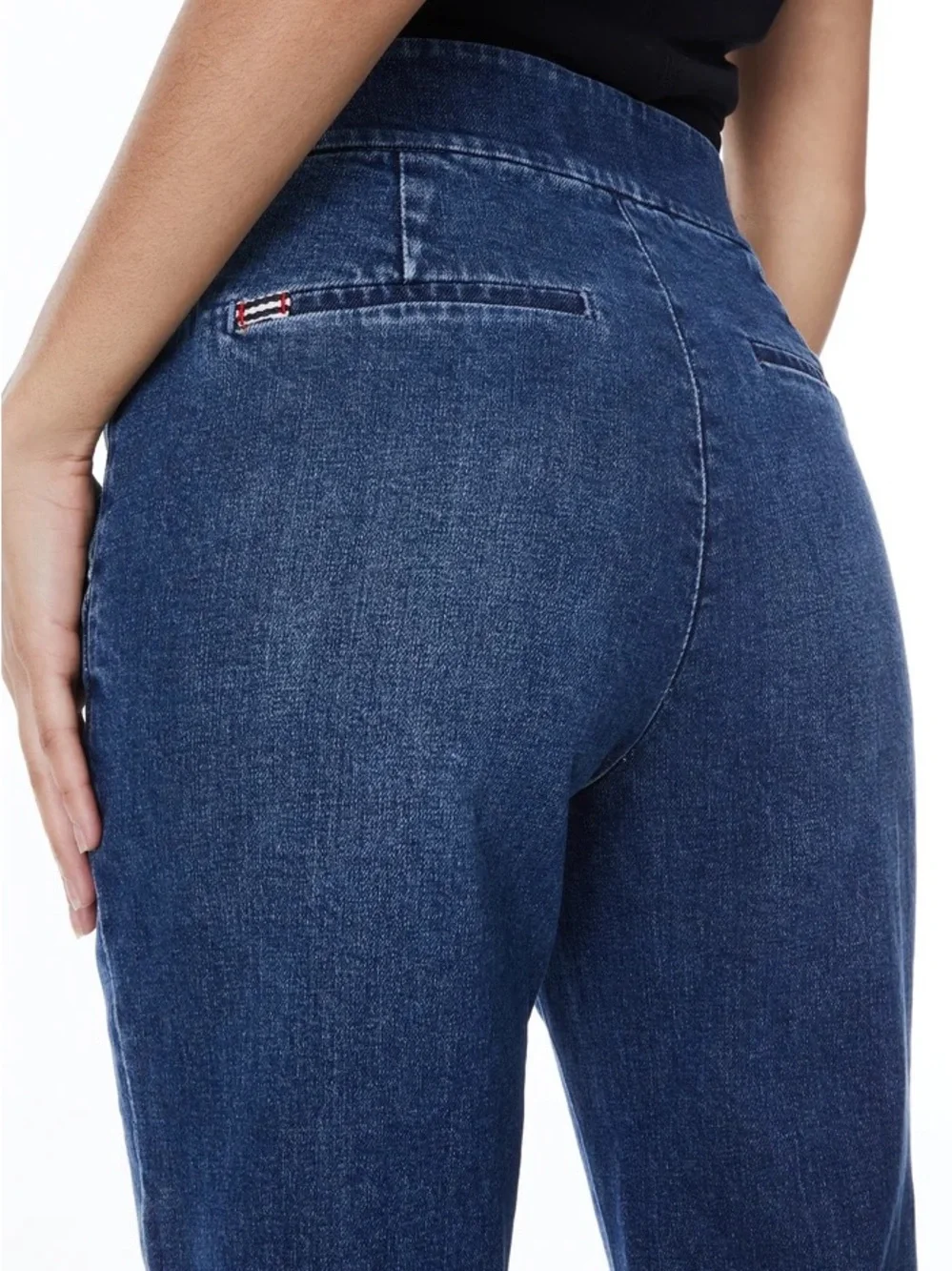 Alice + Olivia Dark Blue High-Waist Wide-Leg Jeans (28)